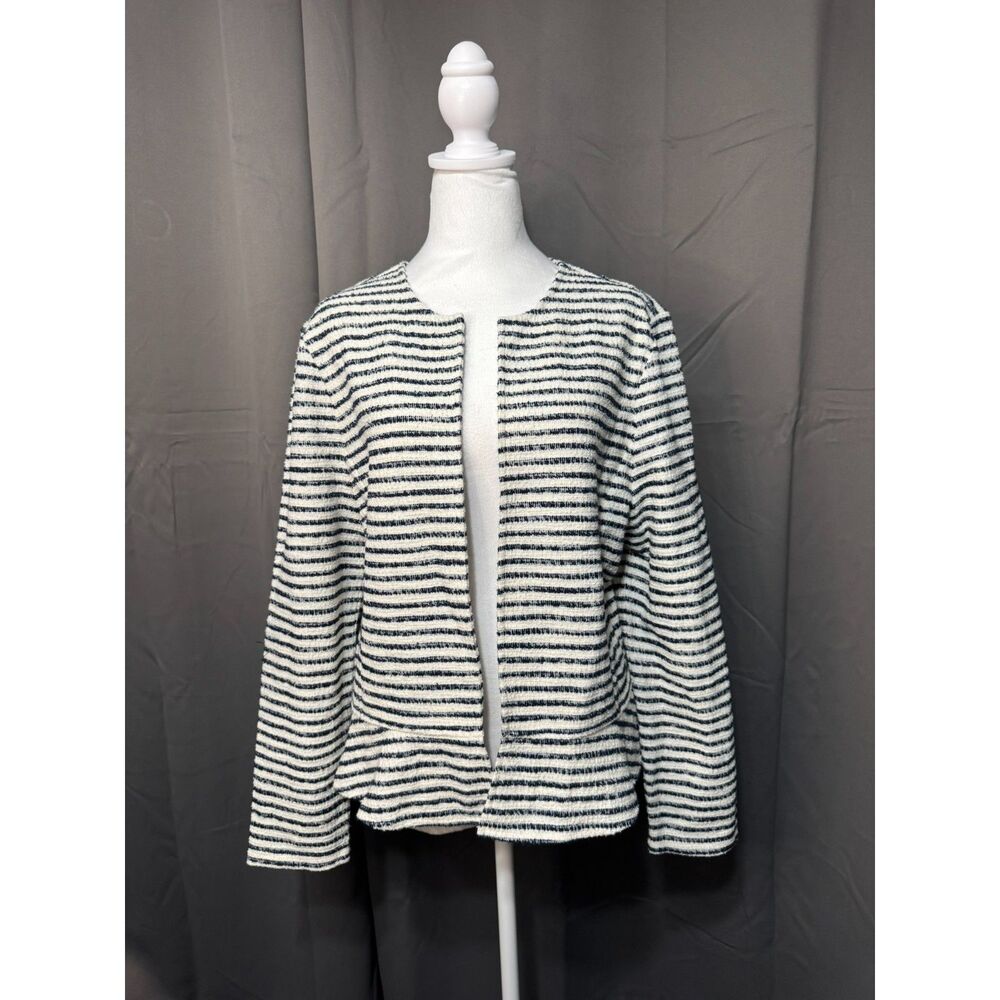 LOFT Outlet Striped Open Front Jacket Women’s Large Navy White Casual Blazer
